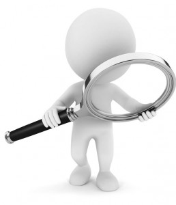 3d white people with a magnifying glass